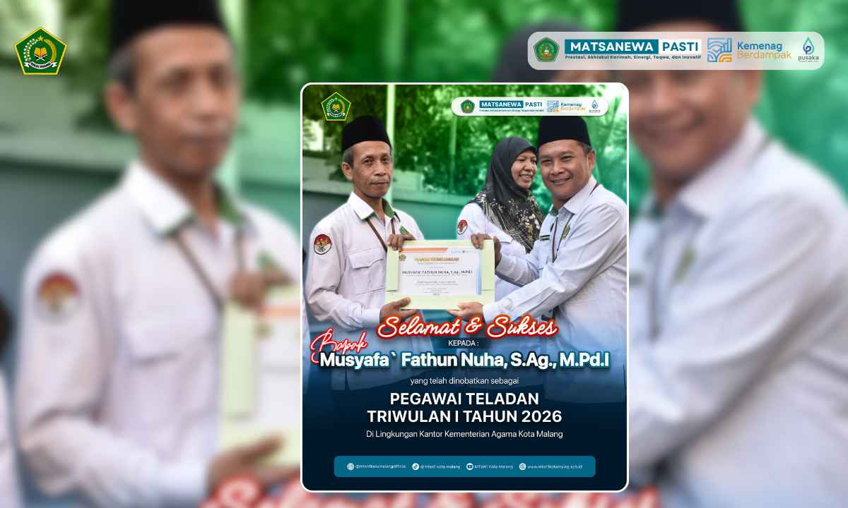 Musyafa’ Fathun Nuha, S.Ag., M.Pd.I Raih Penghargaan Pegawai Teladan Triwulan I Tahun 2026